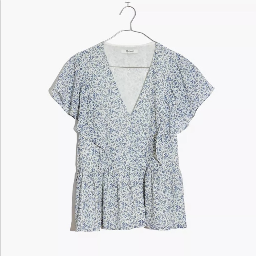 Madewell Georgette Ruffle-Sleeve Peplum Top in Americana Floral